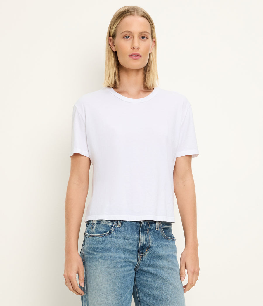 Nina Crewneck Tee in White Close up View #WHITE