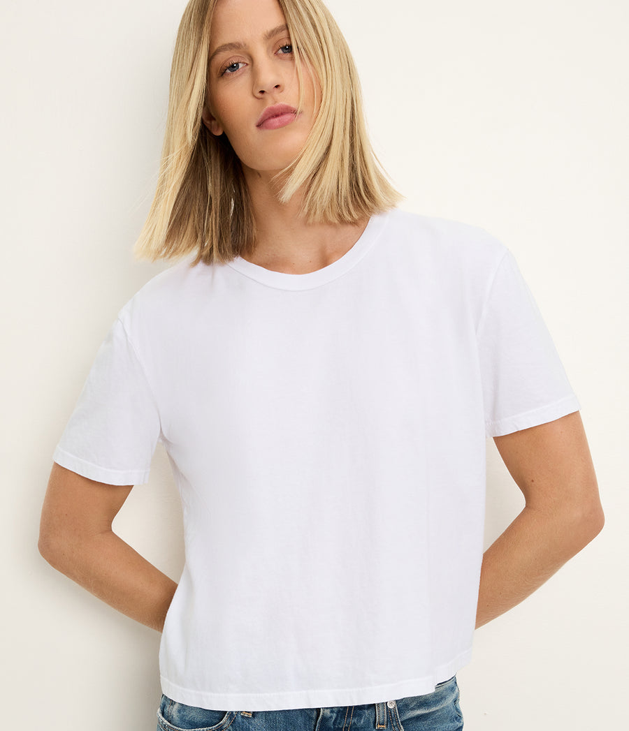 Nina Crewneck Tee in White Close up View #WHITE