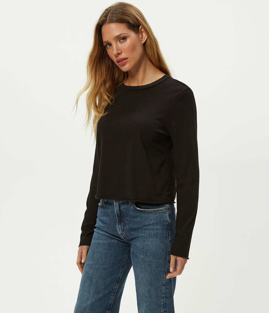 Aiko Crewneck Long Sleeve Tee in Black Side View #BLACK