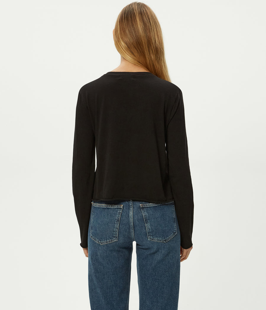 Aiko Crewneck Long Sleeve Tee in Black Back View #BLACK