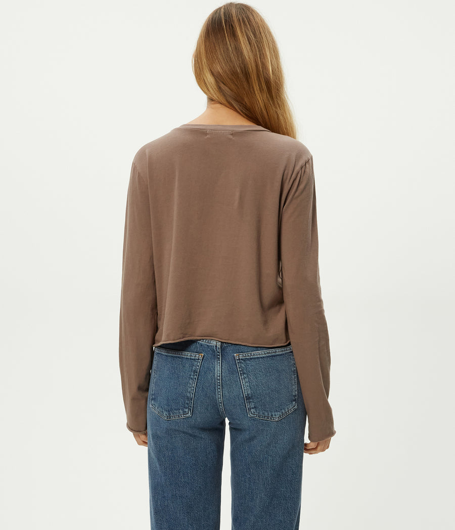 Aiko Crewneck Long Sleeve Tee in Cobblestone Brown Back View #COBBLESTONE