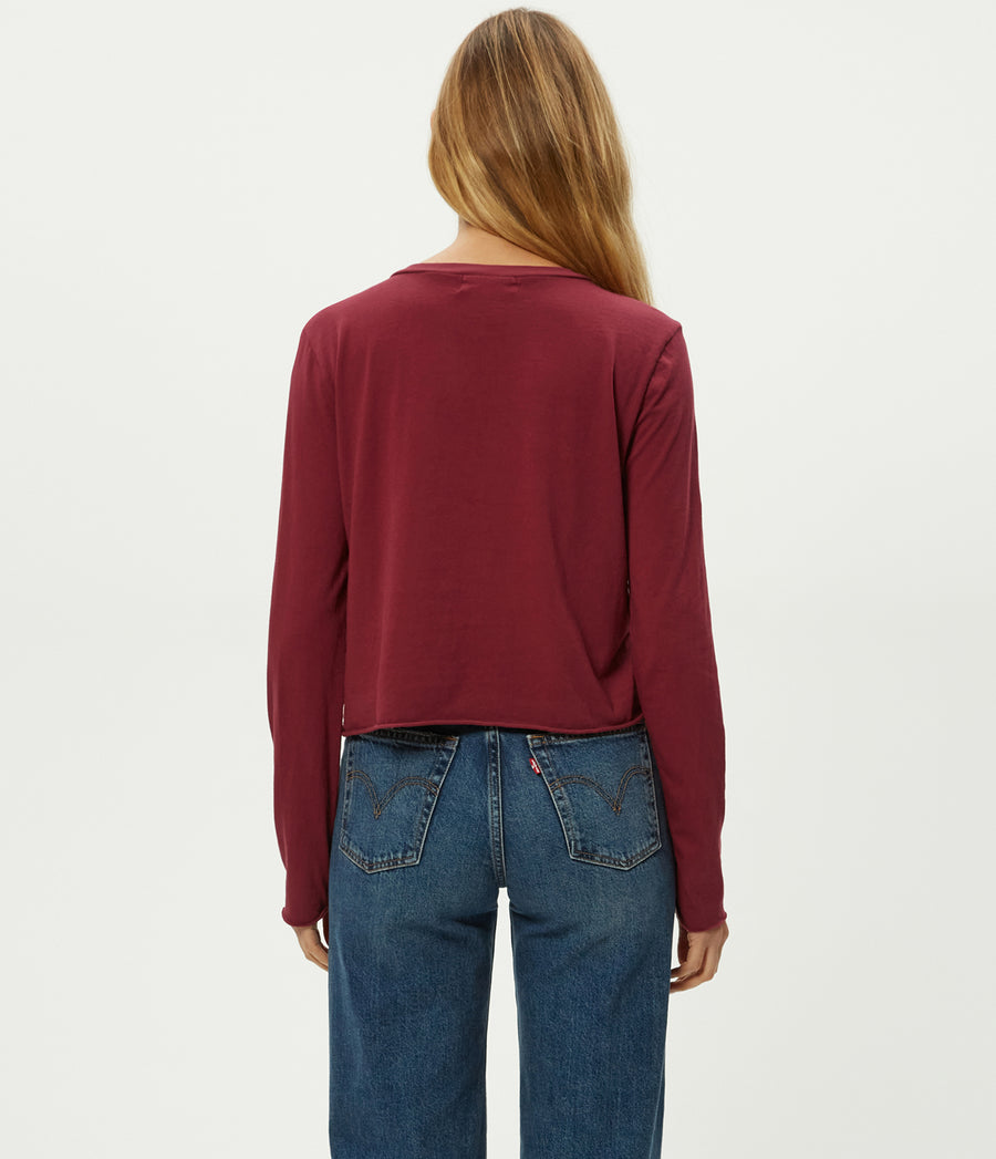 Aiko Crewneck Long Sleeve Tee in Garnet Red Back View #GARNET