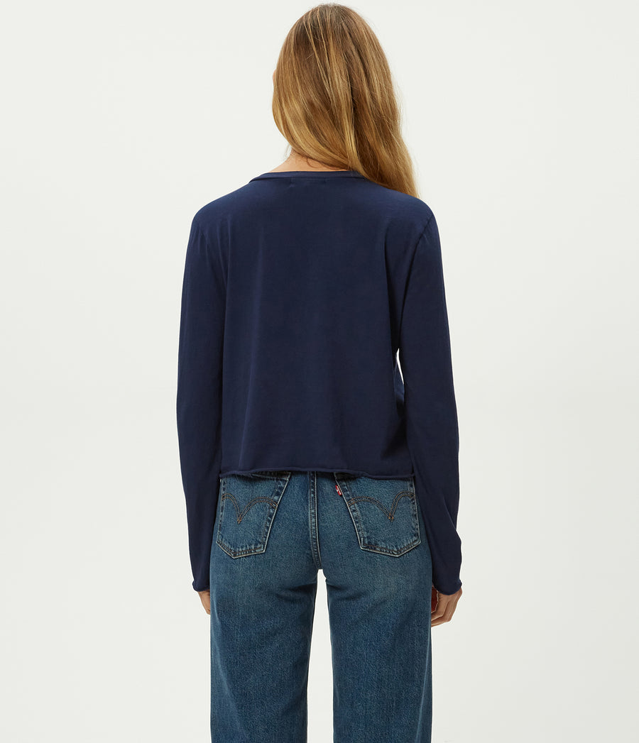 Aiko Crewneck Long Sleeve Tee in Nocturnal Blue Back View #NOCTURNAL