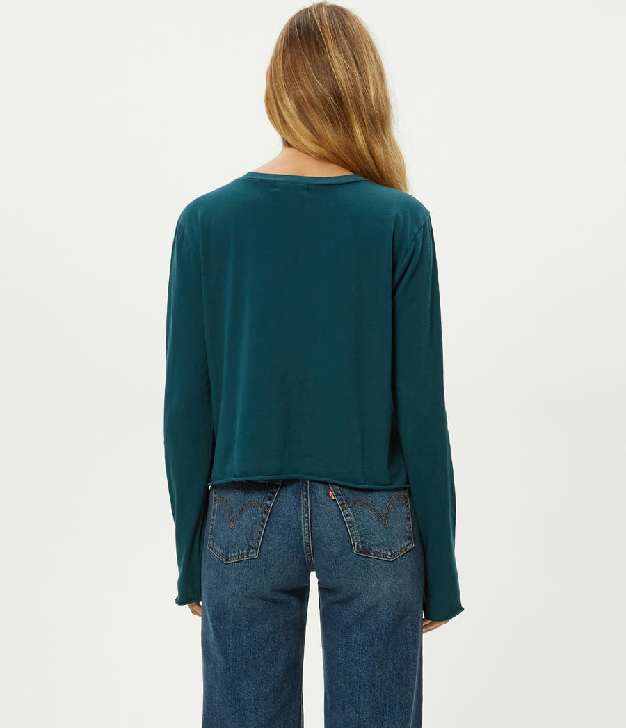 Aiko Crewneck Long Sleeve Tee in RAINFOREST BLUE Combo Back View #RAINFOREST