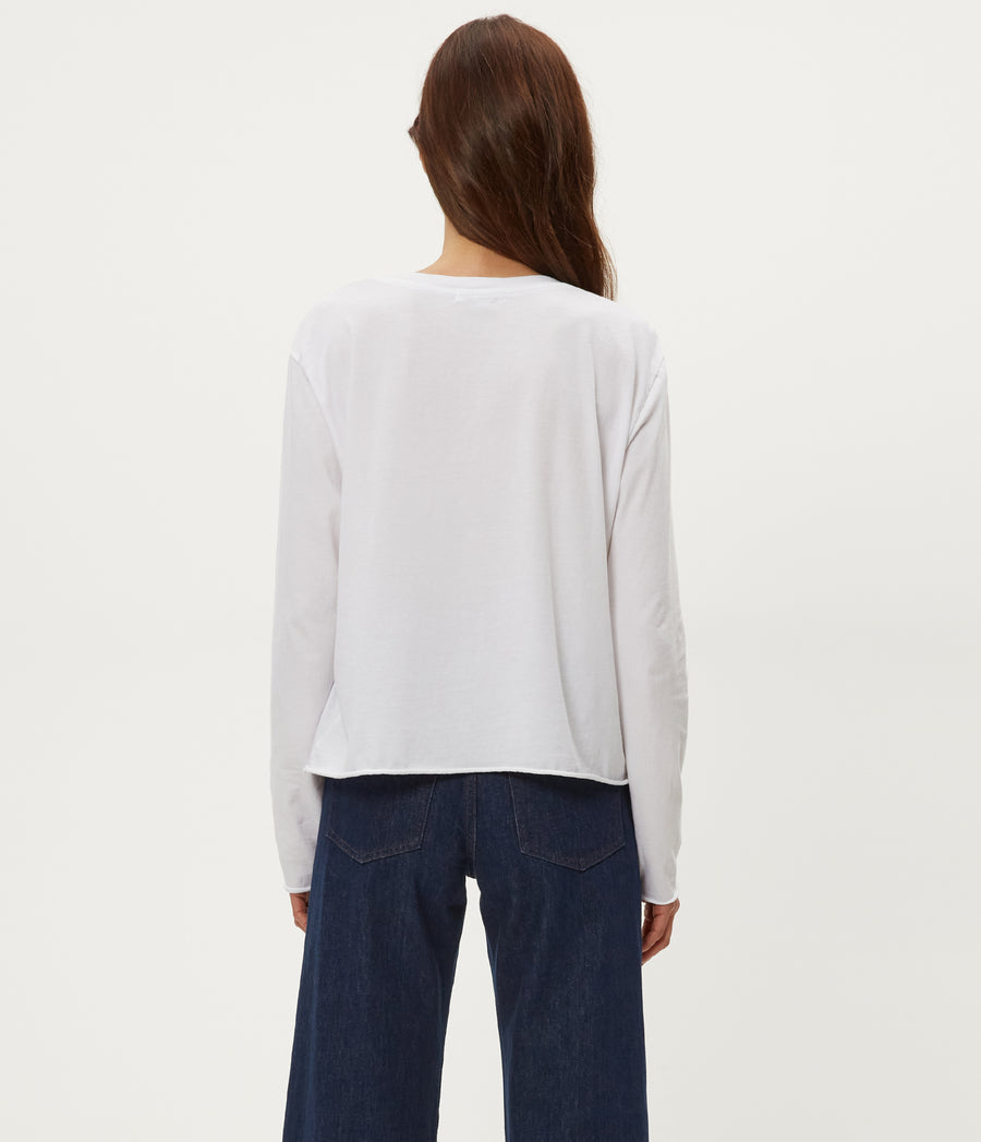 Aiko Crewneck Long Sleeve Tee in White Back View #WHITE
