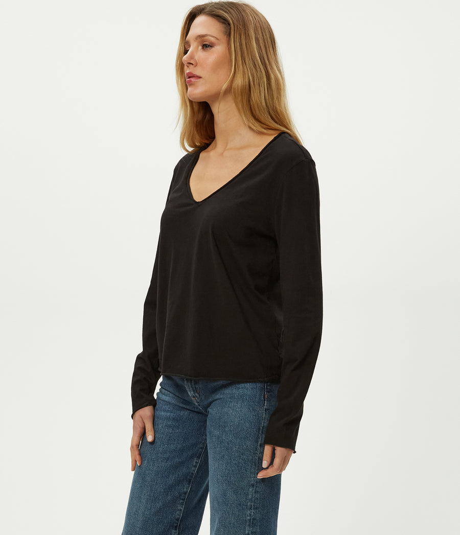 Kailee V-Neck Long Sleeve Tee in Black Side View #BLACK