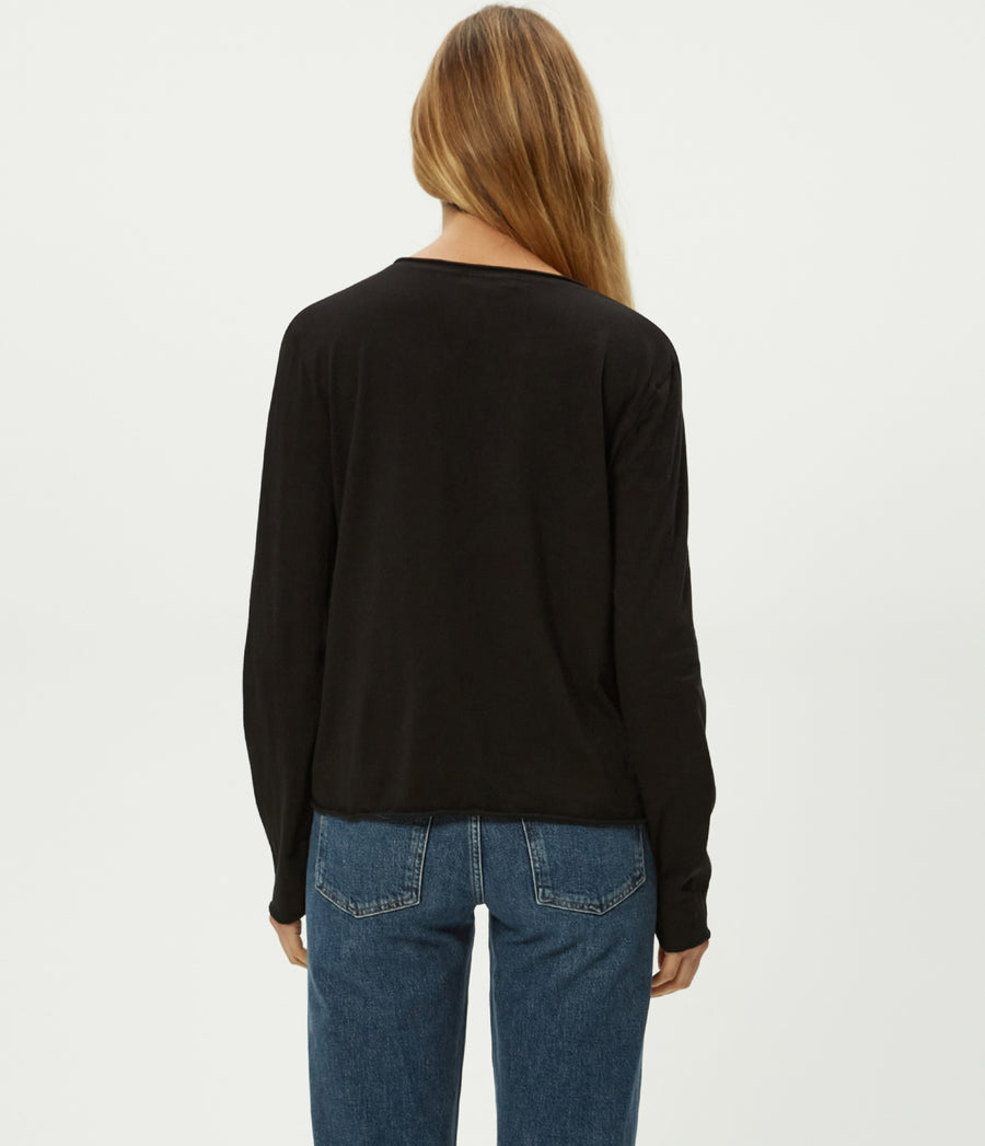 Kailee V-Neck Long Sleeve Tee in Black Back View #BLACK