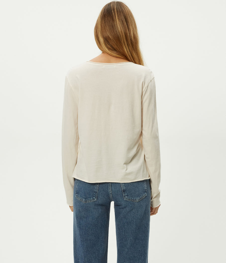 Kailee V-Neck Long Sleeve Tee in Chalk White Back View #CHALK