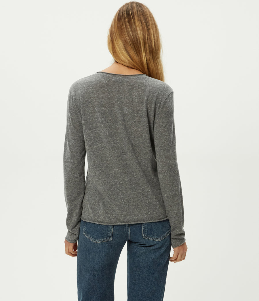 Kailee V-Neck Long Sleeve Tee in Charcoal Grey Back View #CHARCOAL
