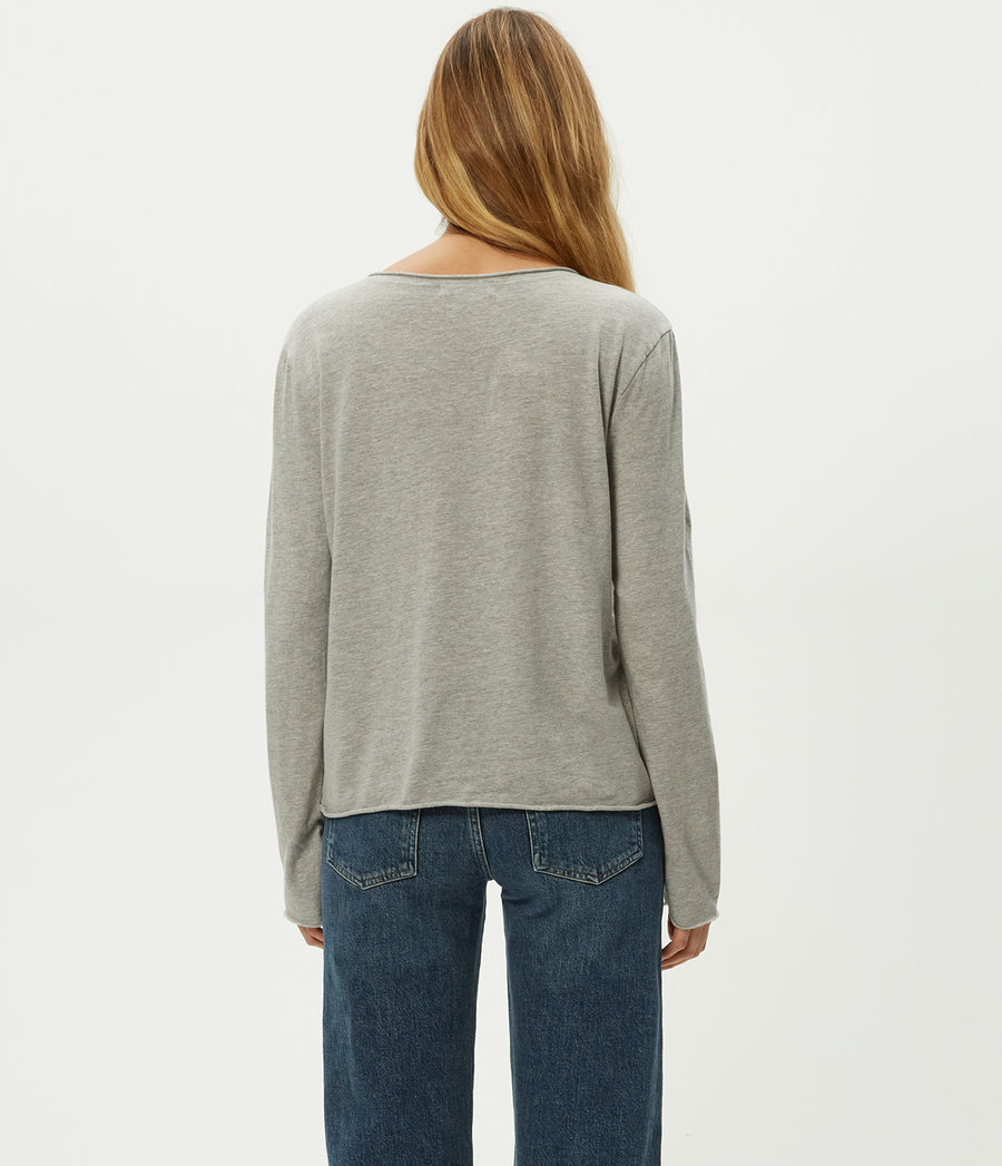 Kailee V-Neck Long Sleeve Tee in Heather Grey Grey Back View #HEATHER GREY
