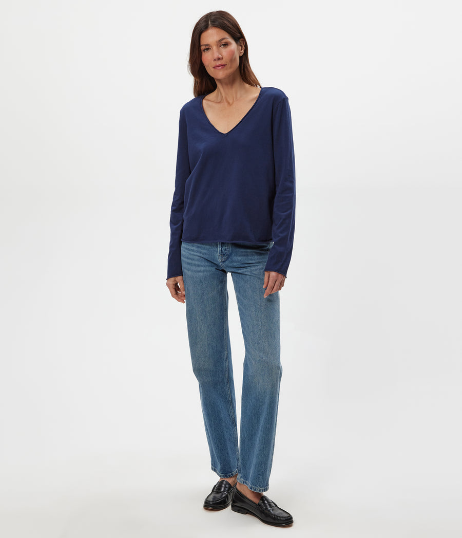 Kailee V-Neck Long Sleeve Tee in Nocturnal Full View #NOCTURNAL