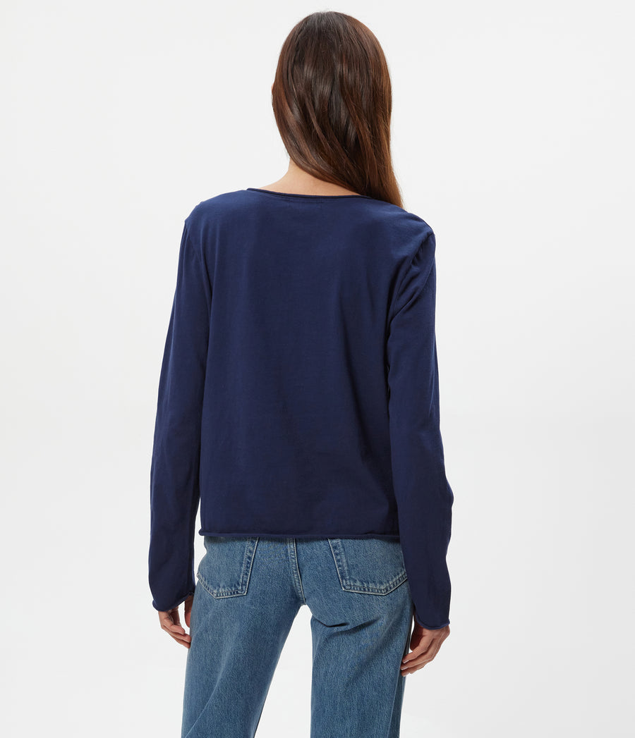 Kailee V-Neck Long Sleeve Tee in Nocturnal Back View #NOCTURNAL