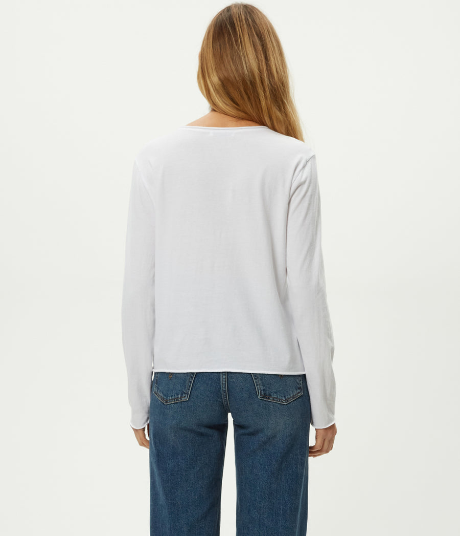 Kailee V-Neck Long Sleeve Tee in White Back View #WHITE