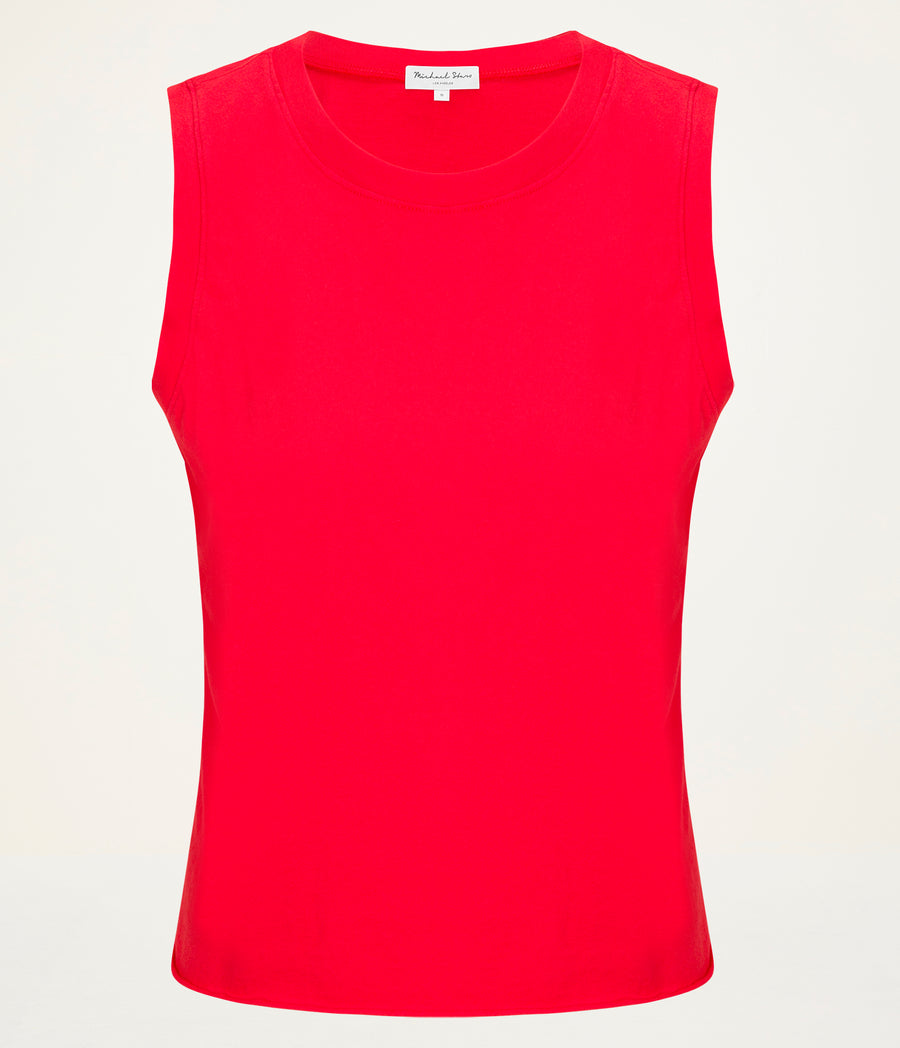 Reid Oversized Crew in SAMBA RED Close up View #SAMBA