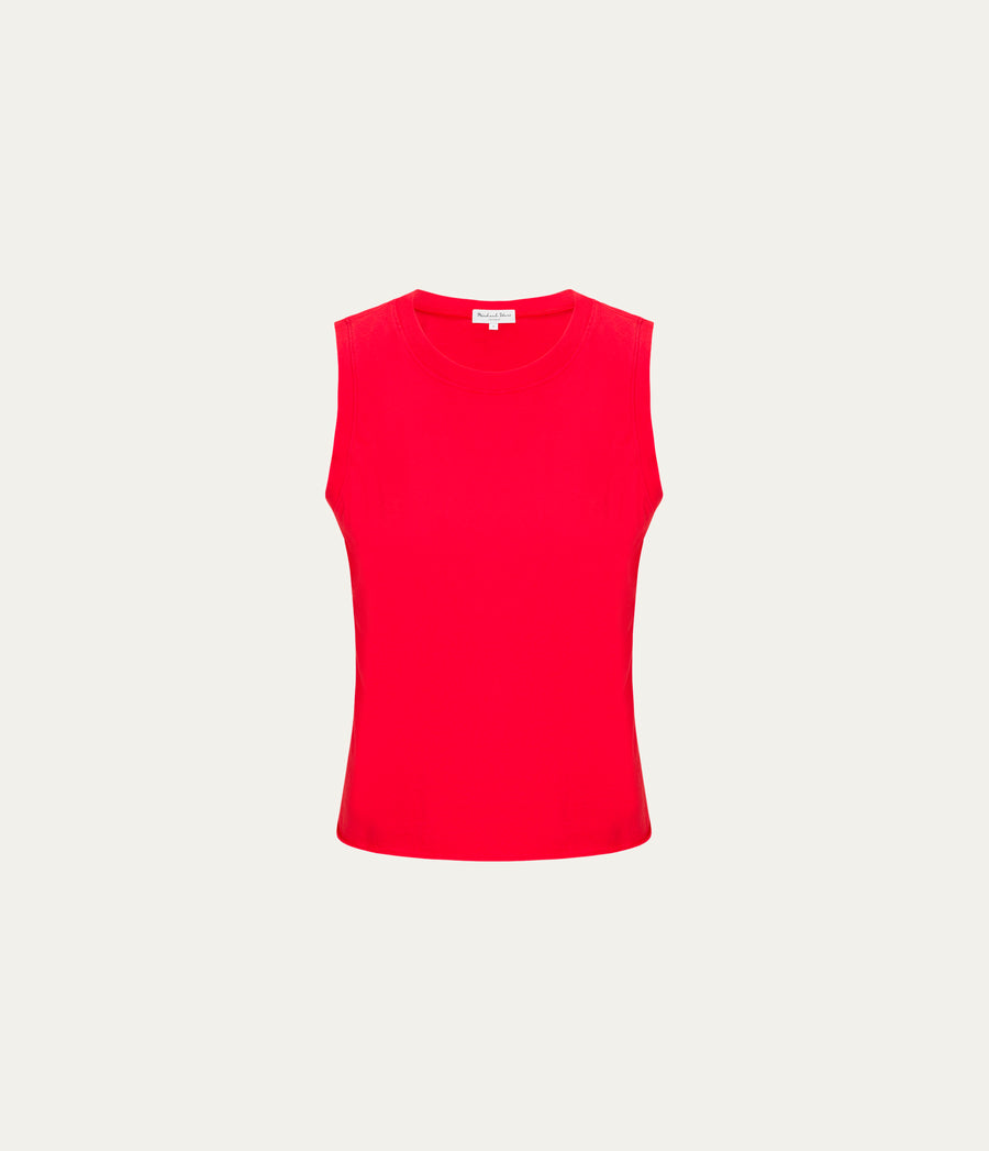 Reid Oversized Crew in SAMBA RED Close up View #SAMBA