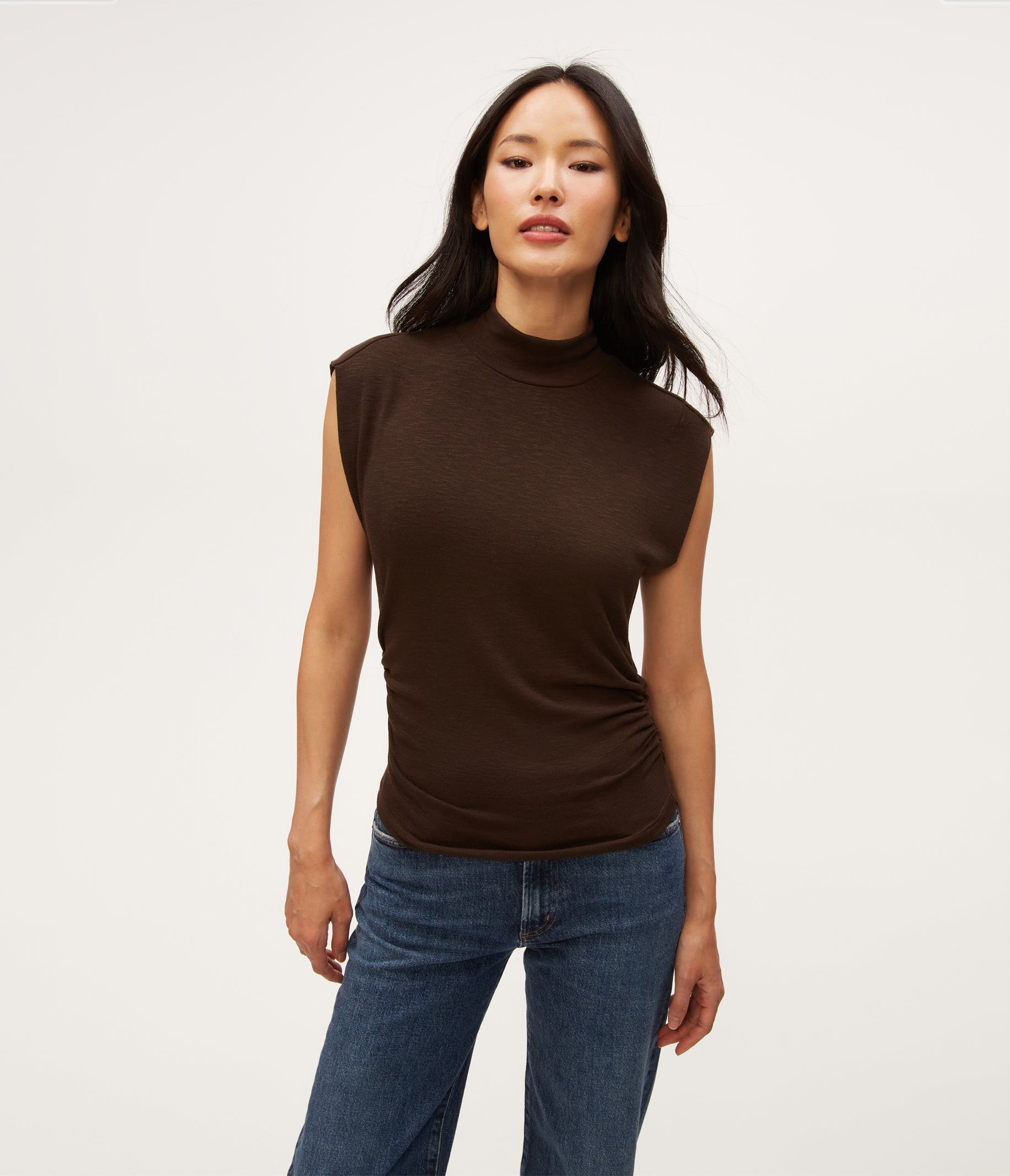売れ筋商品|||ダナ キャラン ニューヨーク カットソー トップス レディース Women's Puckered Knit Mock Neck Cap-Sleeve Top Black DKNY by Donna Karan Short Sleeve Mock Neck Ribbed Knit Top