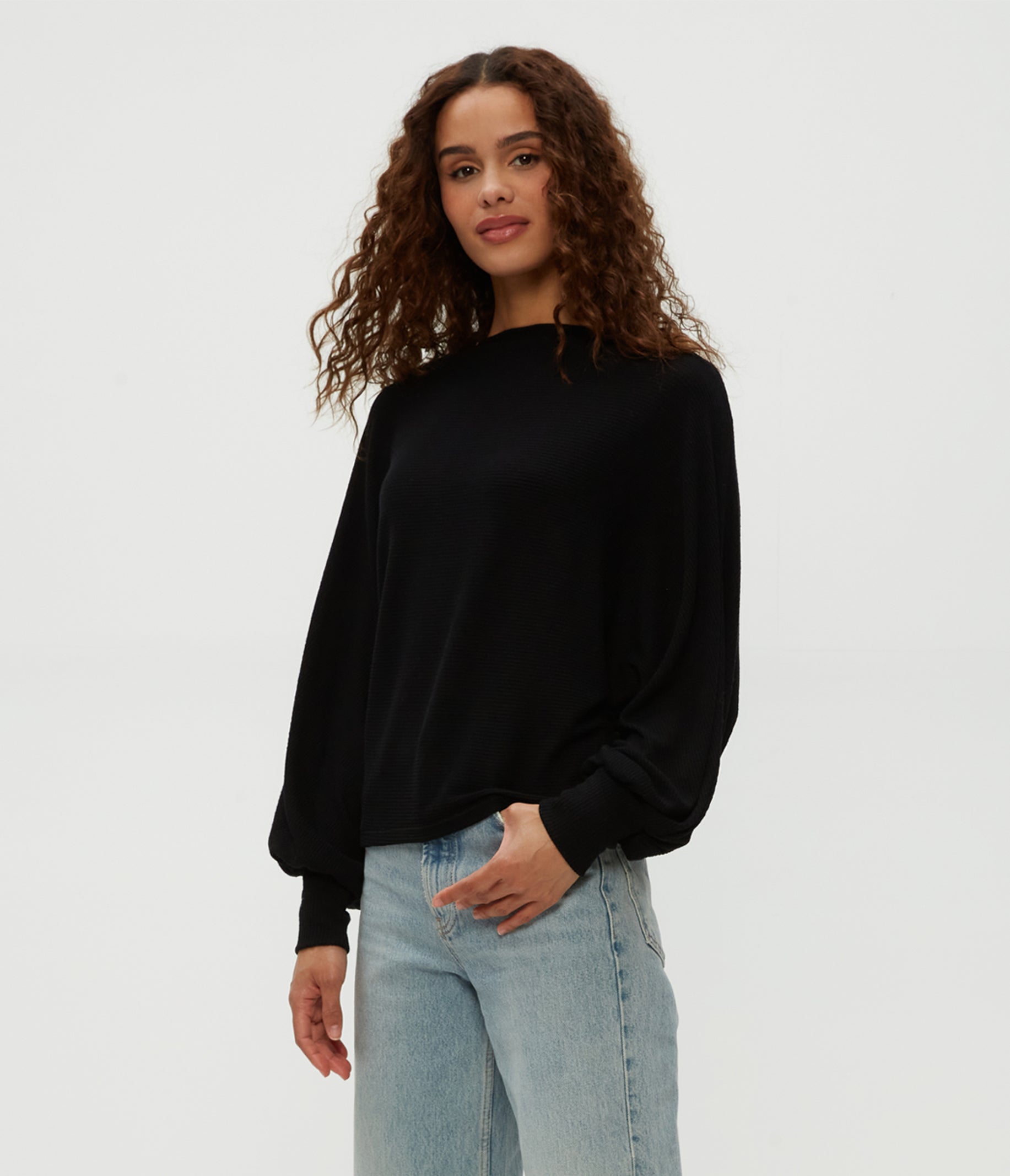 Roxy Balloon Sleeve Ribbed Top