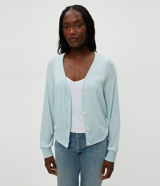 Khaki Green Rib Knit V-Neck Button-Up Cardigan