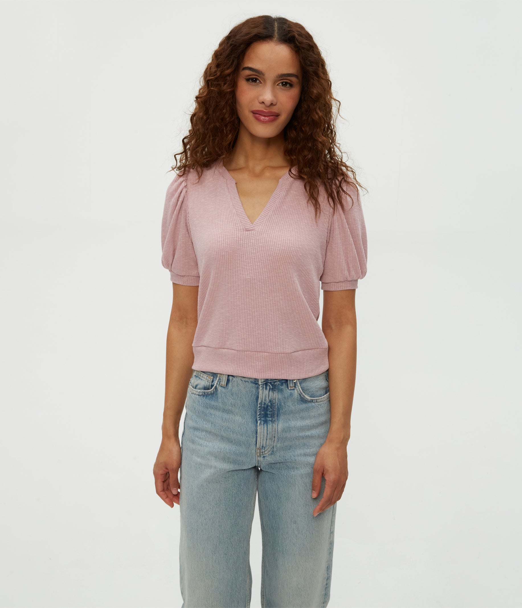 Quinn Puff Sleeve Ribbed Top