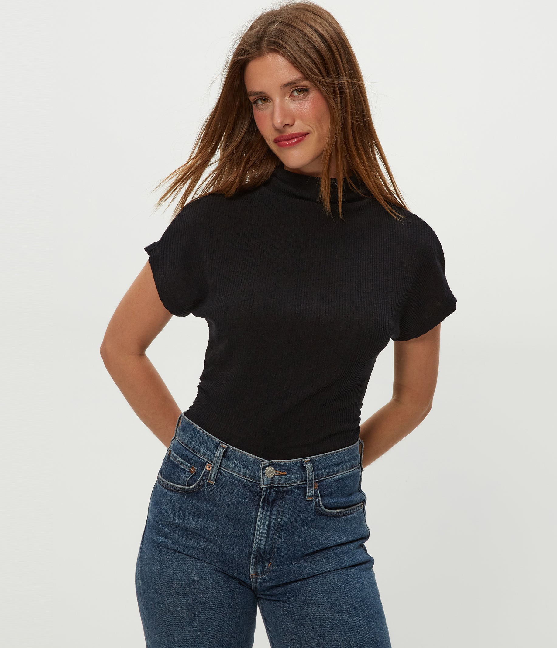 Lara Ribbed Mock Neck Top