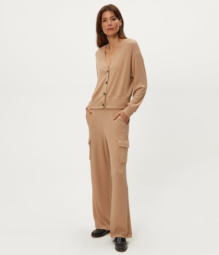 Avery Ribbed Cargo Pant in Cumin Brown Side View #CUMIN