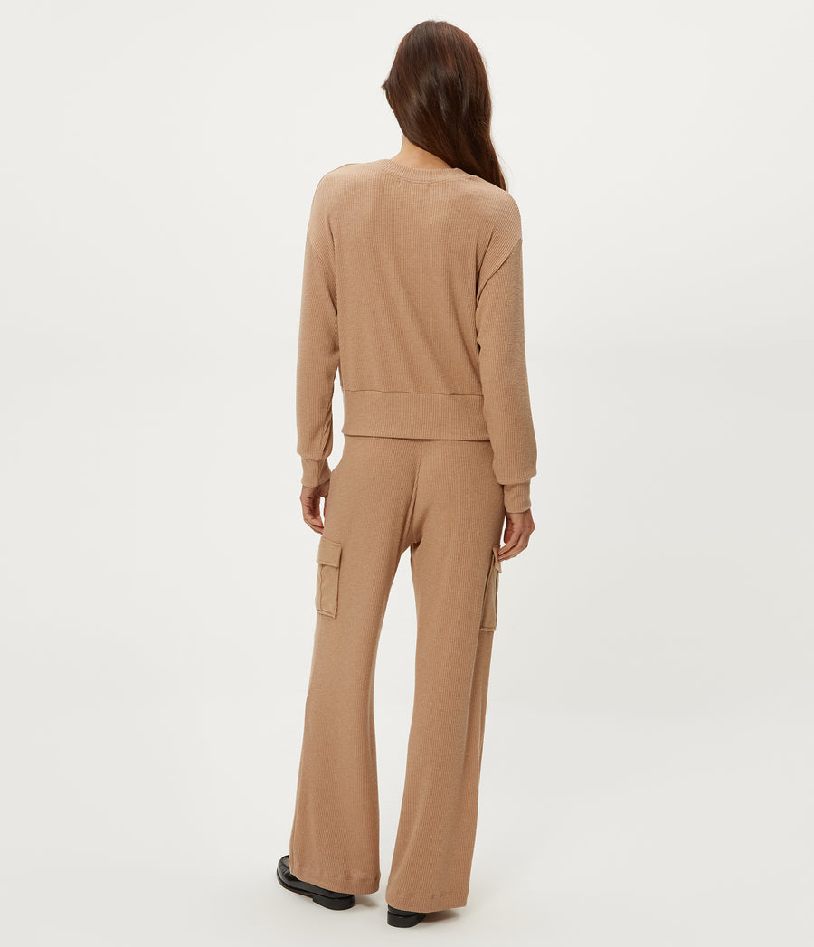 Avery Ribbed Cargo Pant in Cumin Brown Back View #CUMIN
