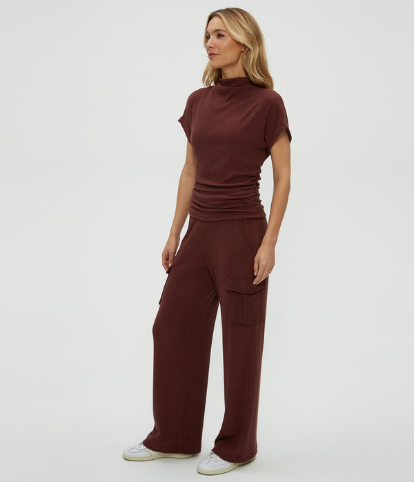 Avery Ribbed Cargo Pant in ESPRESSO Brown Full Body View #ESPRESSO