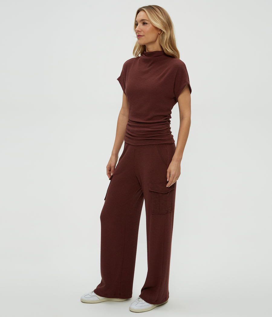 Avery Ribbed Cargo Pant in ESPRESSO Brown Full Body View #ESPRESSO