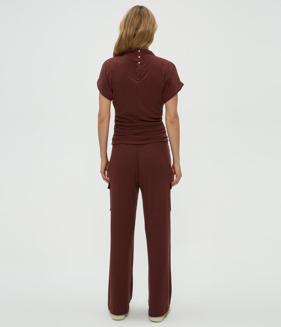 Avery Ribbed Cargo Pant in ESPRESSO Brown Back View #ESPRESSO