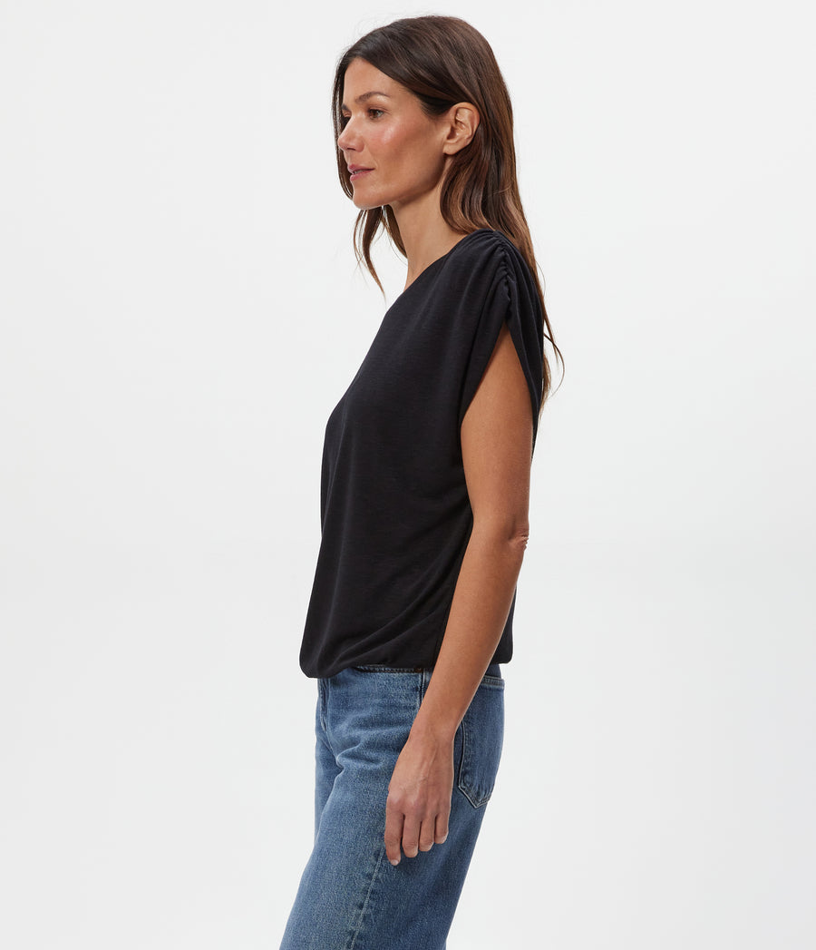 Sharon Shirred Bubble Top in Black Side View #BLACK