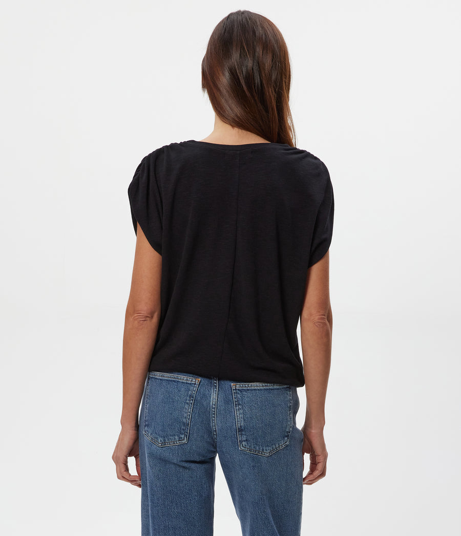 Sharon Shirred Bubble Top in Black Back View  #BLACK