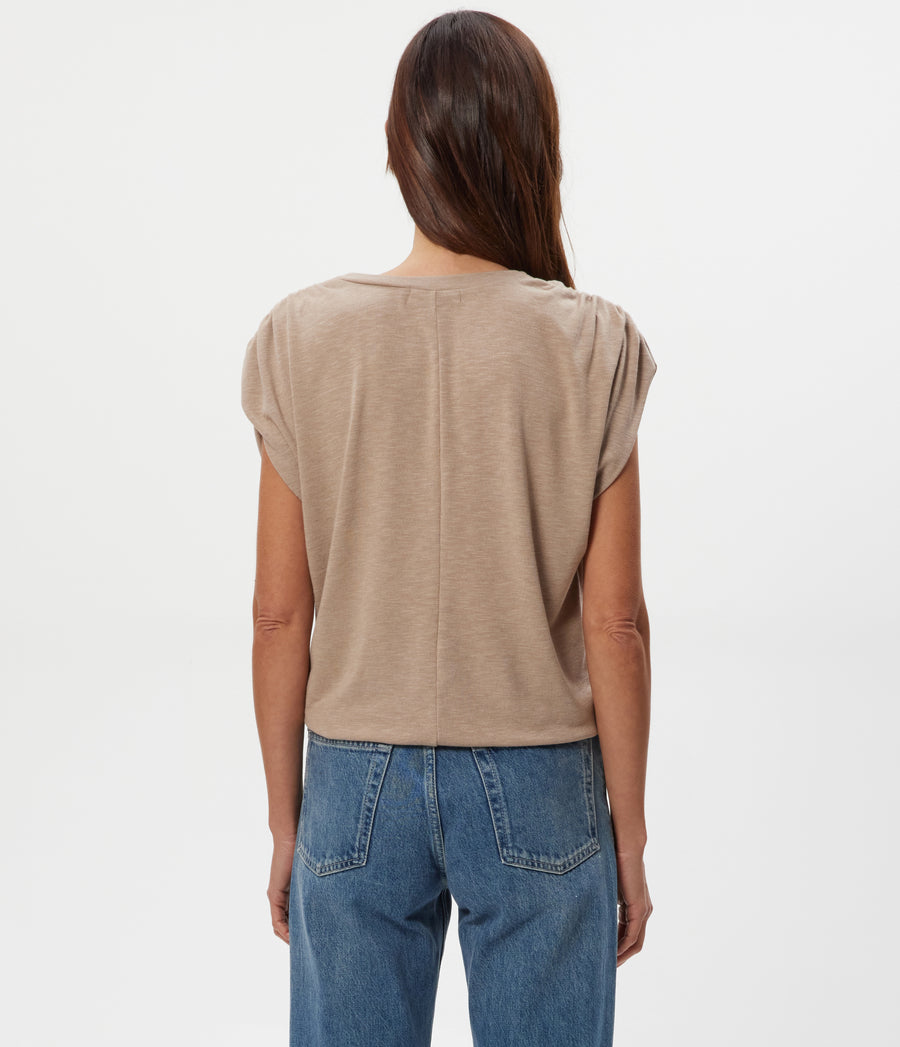 Sharon Shirred Bubble Top in  MACADAMIA Beige Back View #MACADAMIA