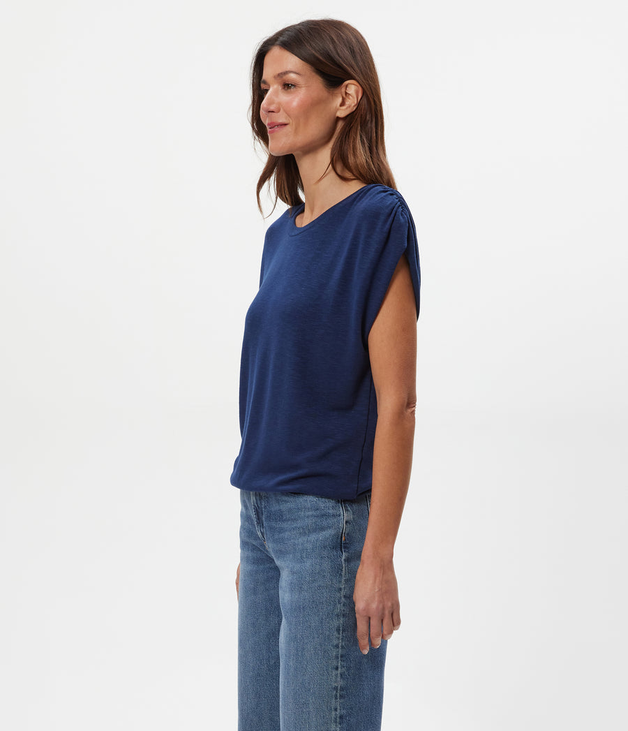 Sharon Shirred Bubble Top in Nocturnal Blue Side View #NOCTURNAL