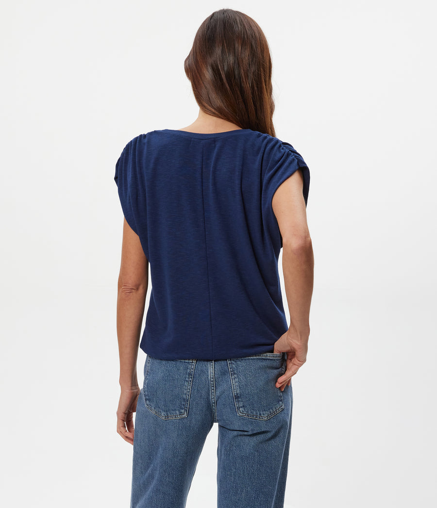 Sharon Shirred Bubble Top in Nocturnal Blue Back View  #NOCTURNAL