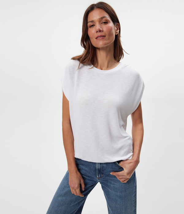 Sharon Shirred Bubble Top in White Full Body View #WHITE