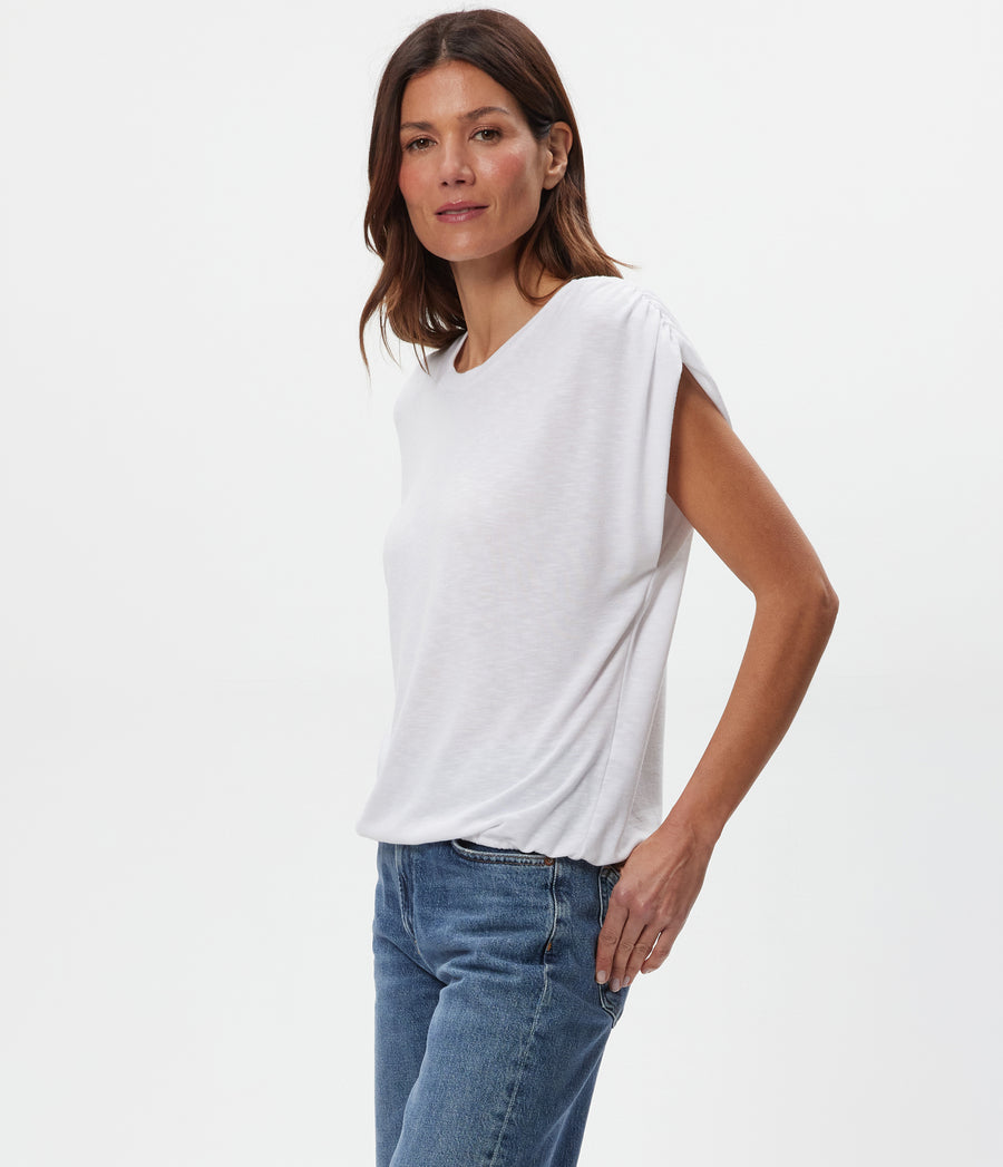 Sharon Shirred Bubble Top in White Side View #WHITE