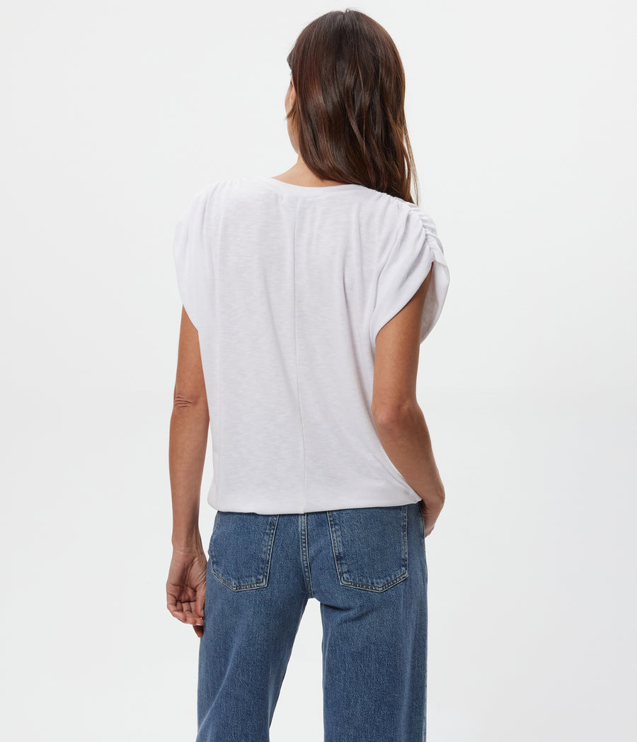 Sharon Shirred Bubble Top in White Back View  #WHITE