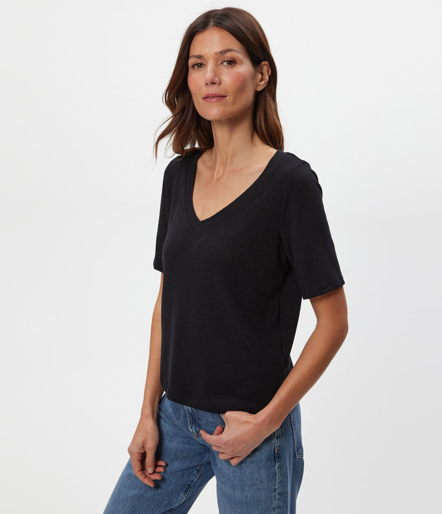 Matty V-Neck Top in Black Side View #BLACK