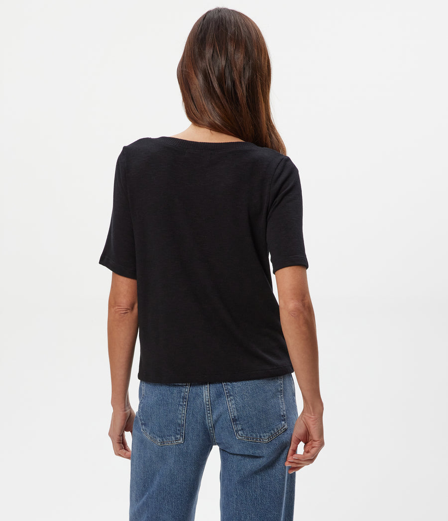 Matty V-Neck Top in Black Back View  #BLACK