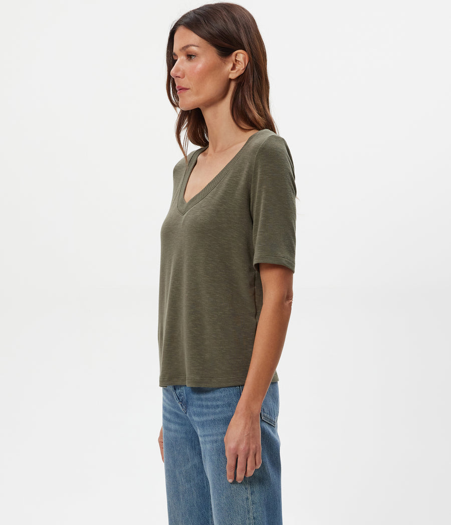 Matty V-Neck Top in CAPER  Green Side View #CAPER