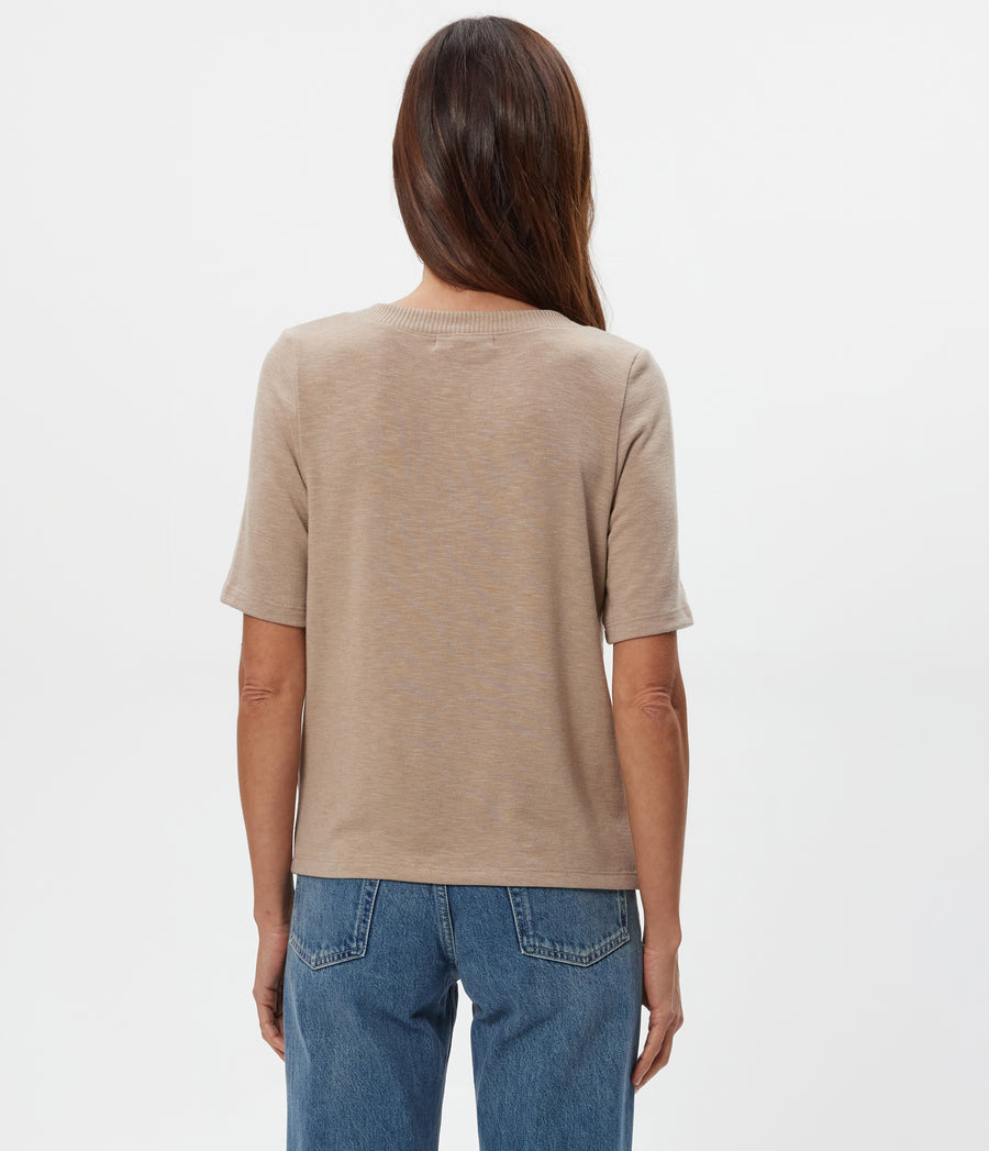 Matty V-Neck Top in  MACADAMIA Beige Back View #MACADAMIA