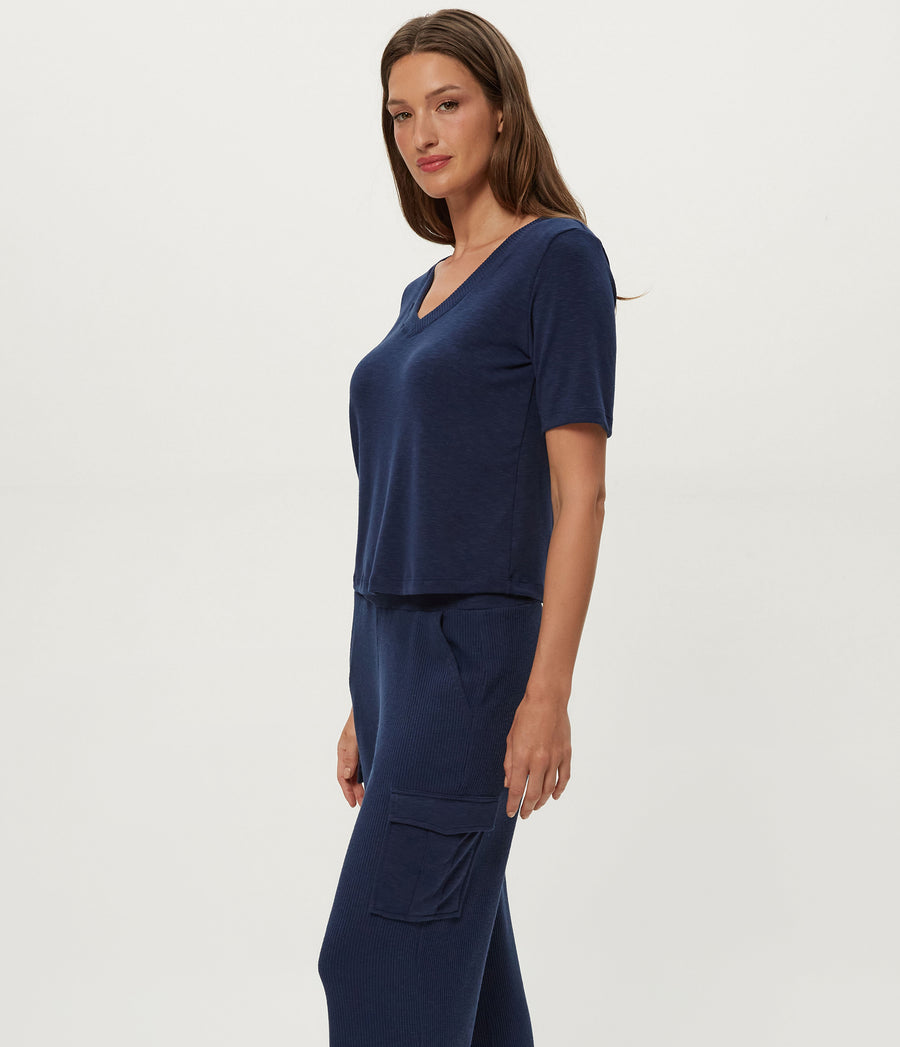 Matty V-Neck Top in Nocturnal Blue Side View #NOCTURNAL