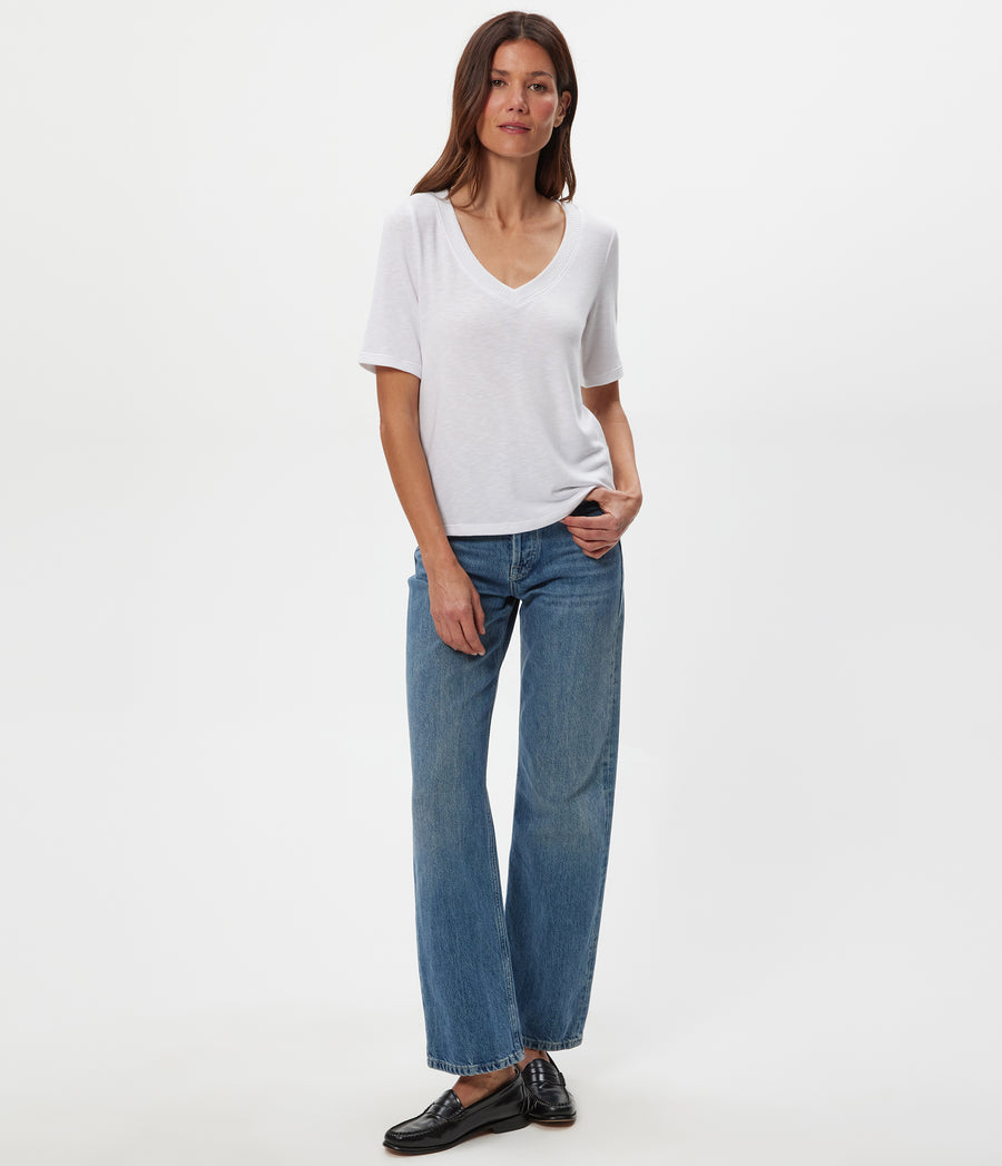 Matty V-Neck Top in White Full Body View #WHITE