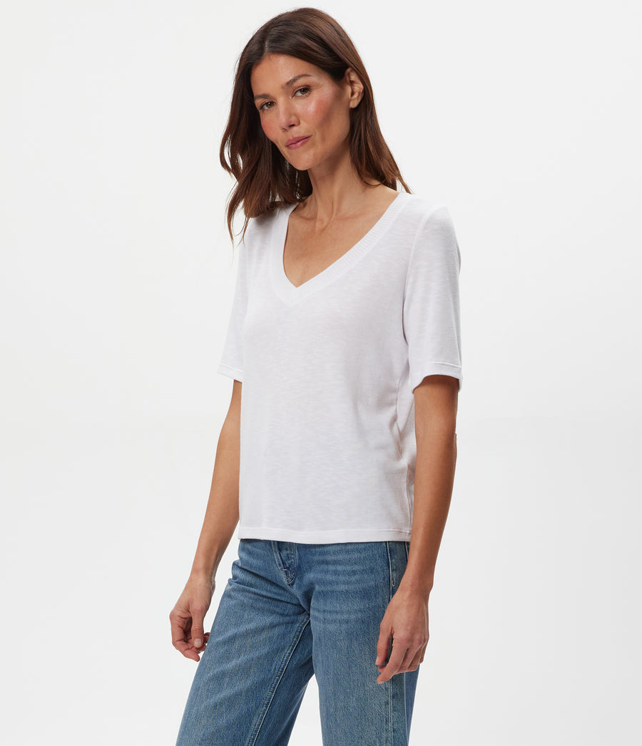 Matty V-Neck Top in White Side View #WHITE