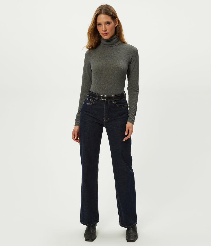 Jojo Side Ruched Turtleneck in Charcoal Grey Full Body View #CHARCOAL
