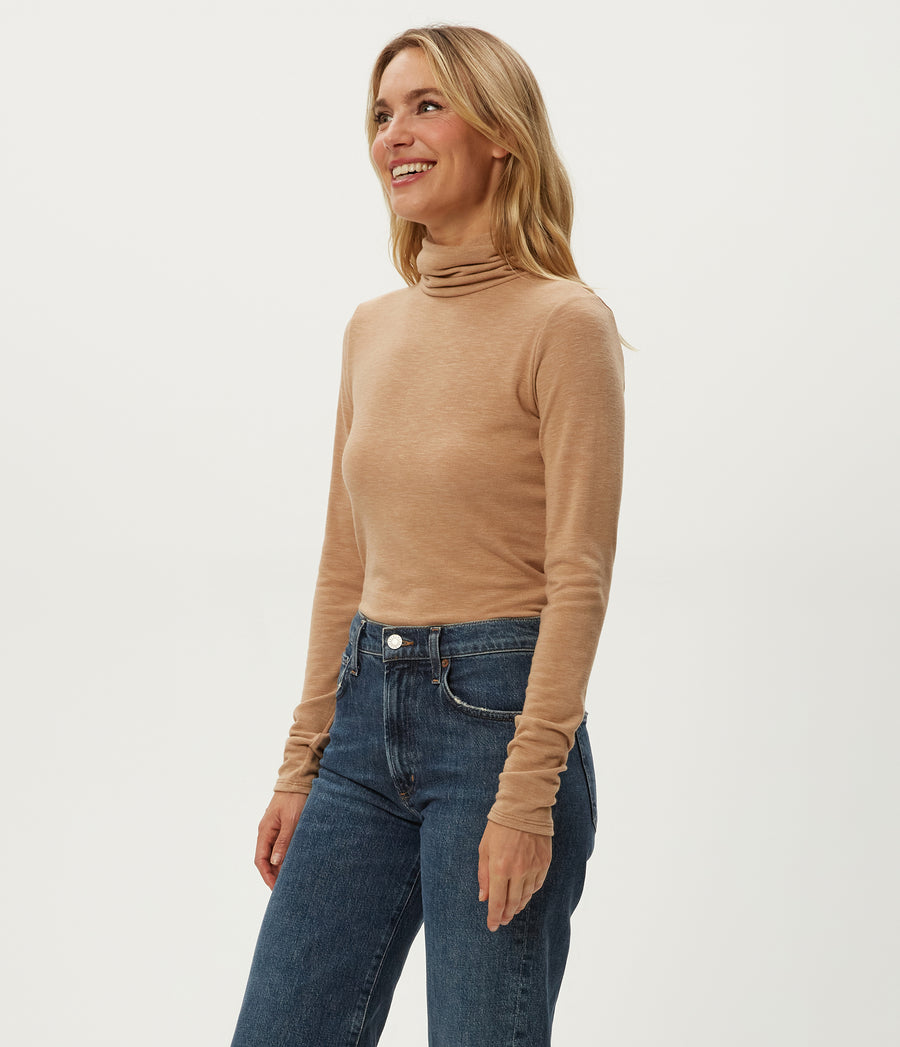 Jojo Side Ruched Turtleneck in Cumin Brown Side View #CUMIN