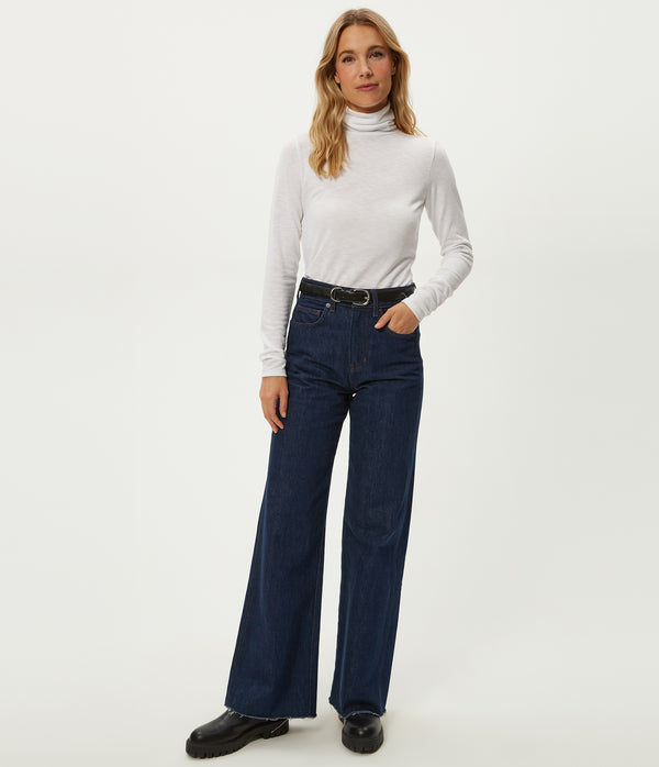 Jojo Side Ruched Turtleneck in White Full Body View #WHITE