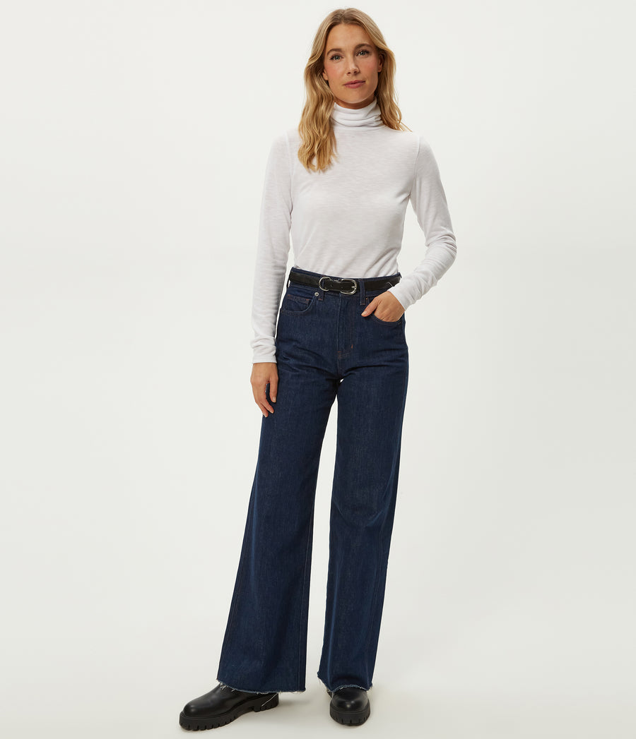 Jojo Side Ruched Turtleneck in White Full Body View #WHITE