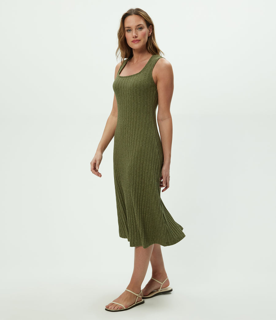 Sofia Midi Dress in CAPER  Green Side View #CAPER