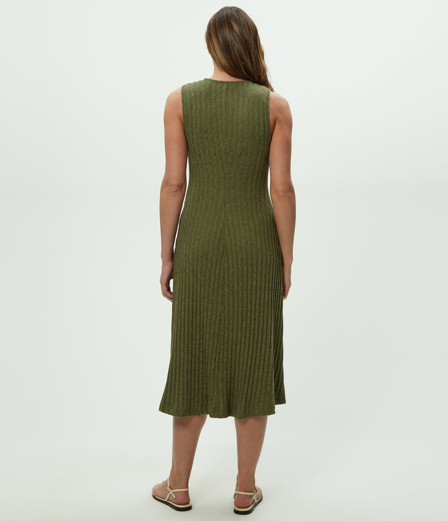 Sofia Midi Dress in CAPER Green Back View #CAPER